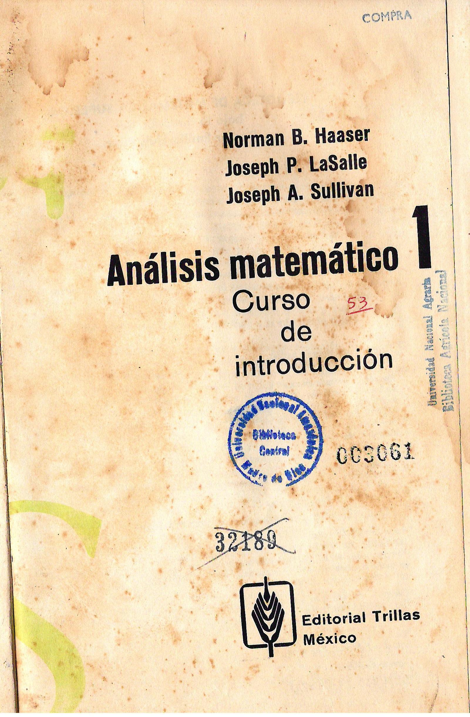 ANALISIS MATEMATICO CURSO DE INTRODUCCION VOL I