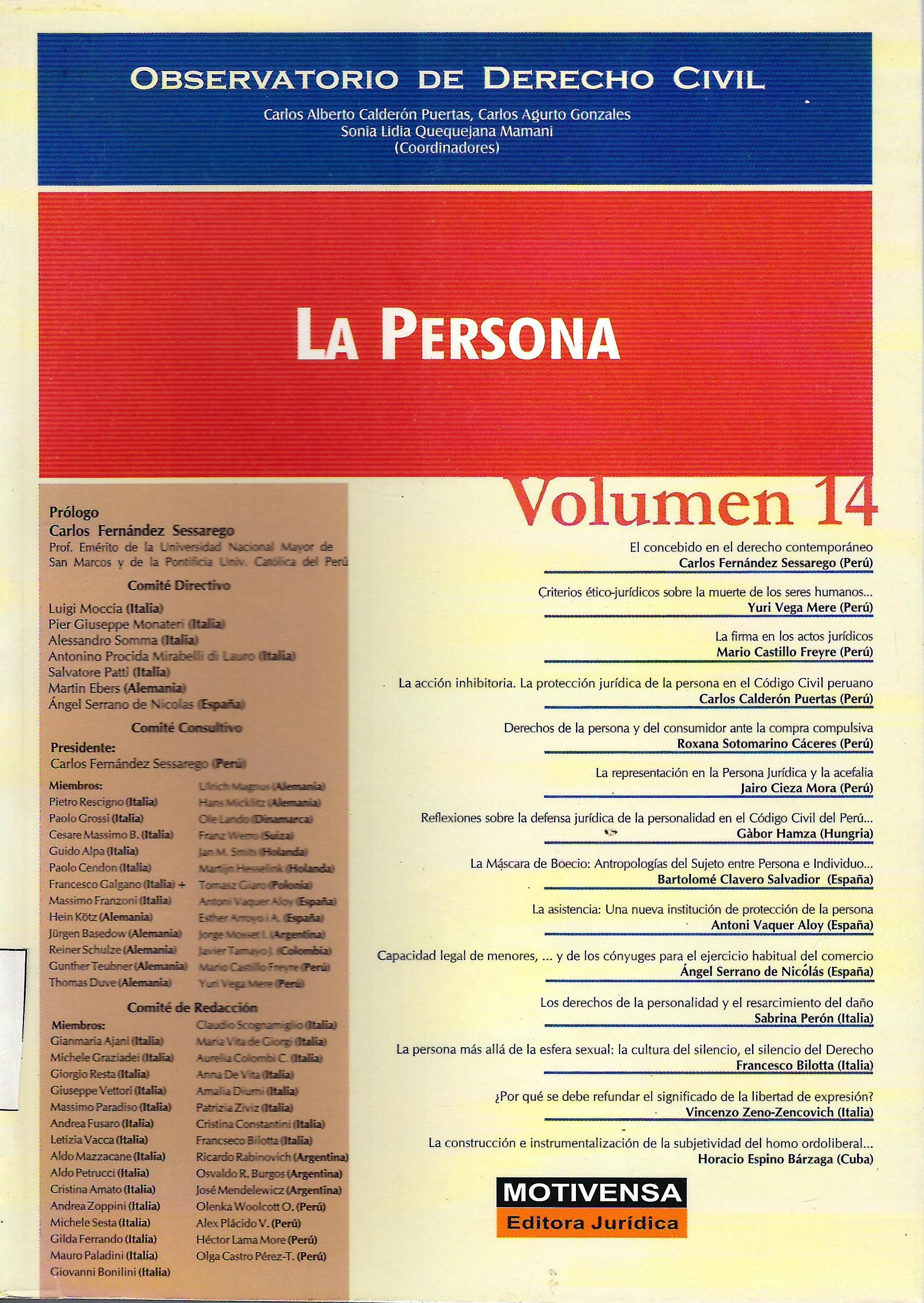 OBSERVATORIO DE DERECHO CIVIL  LA PERSONA VOLUMEN 14