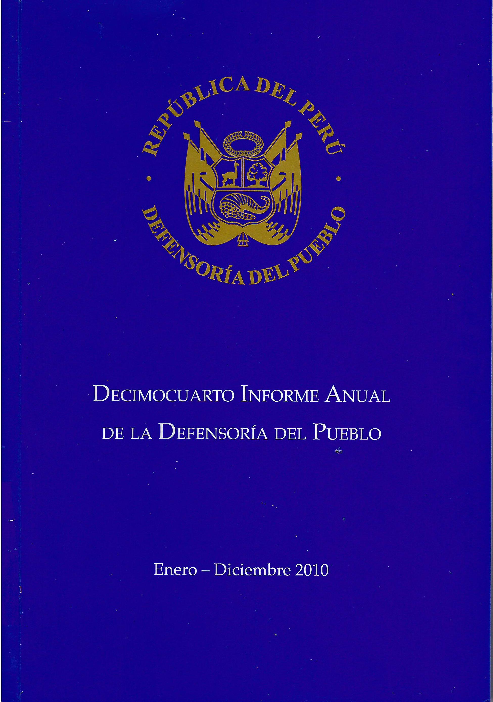 DECIMOCUARTO INFORME ANUAL DE LA DEFENSORIA DEL PUEBLO