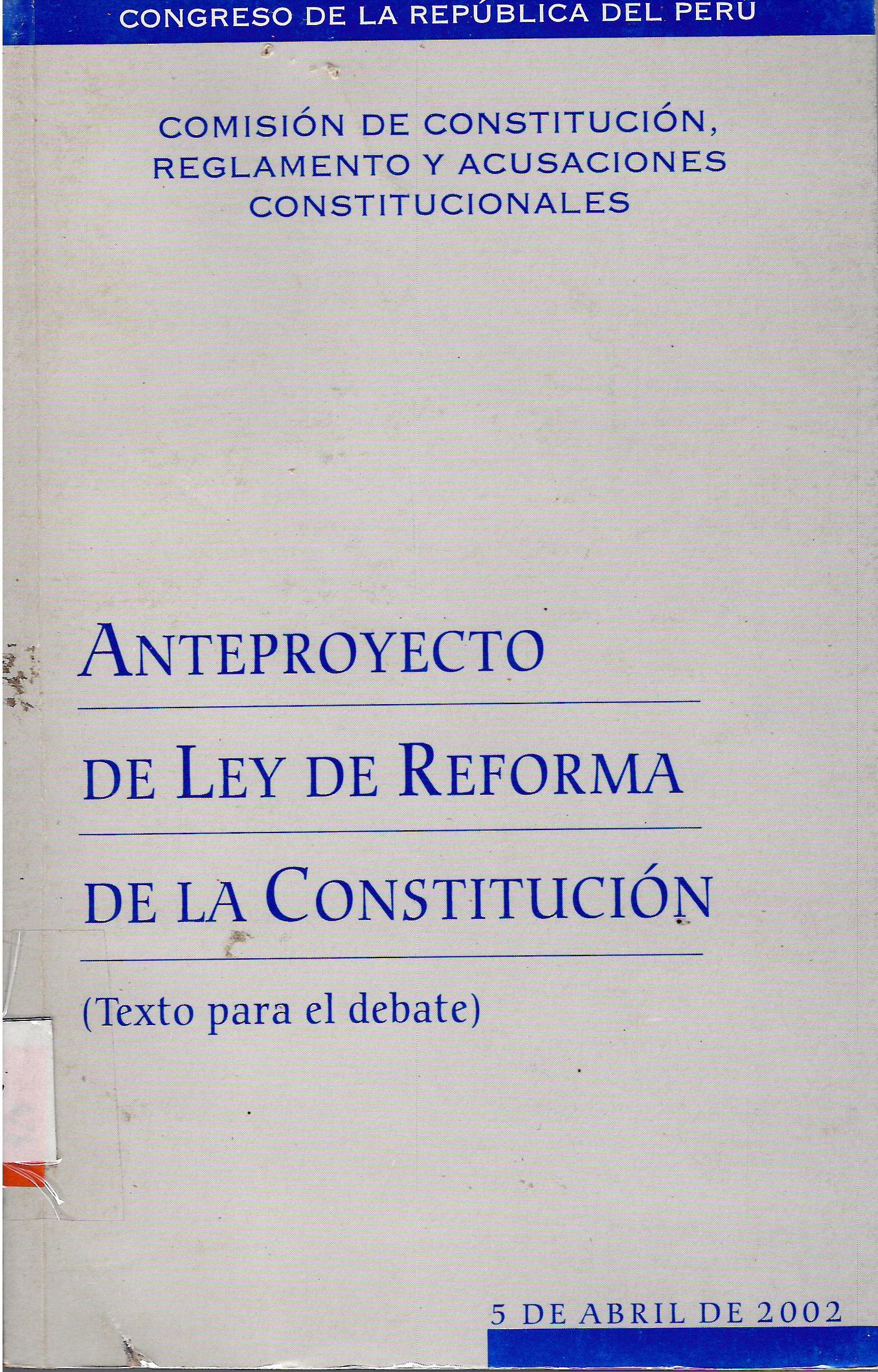 ANTEPROYECTO DE LEY DE REFORMA DE LA CONSTITUCION
