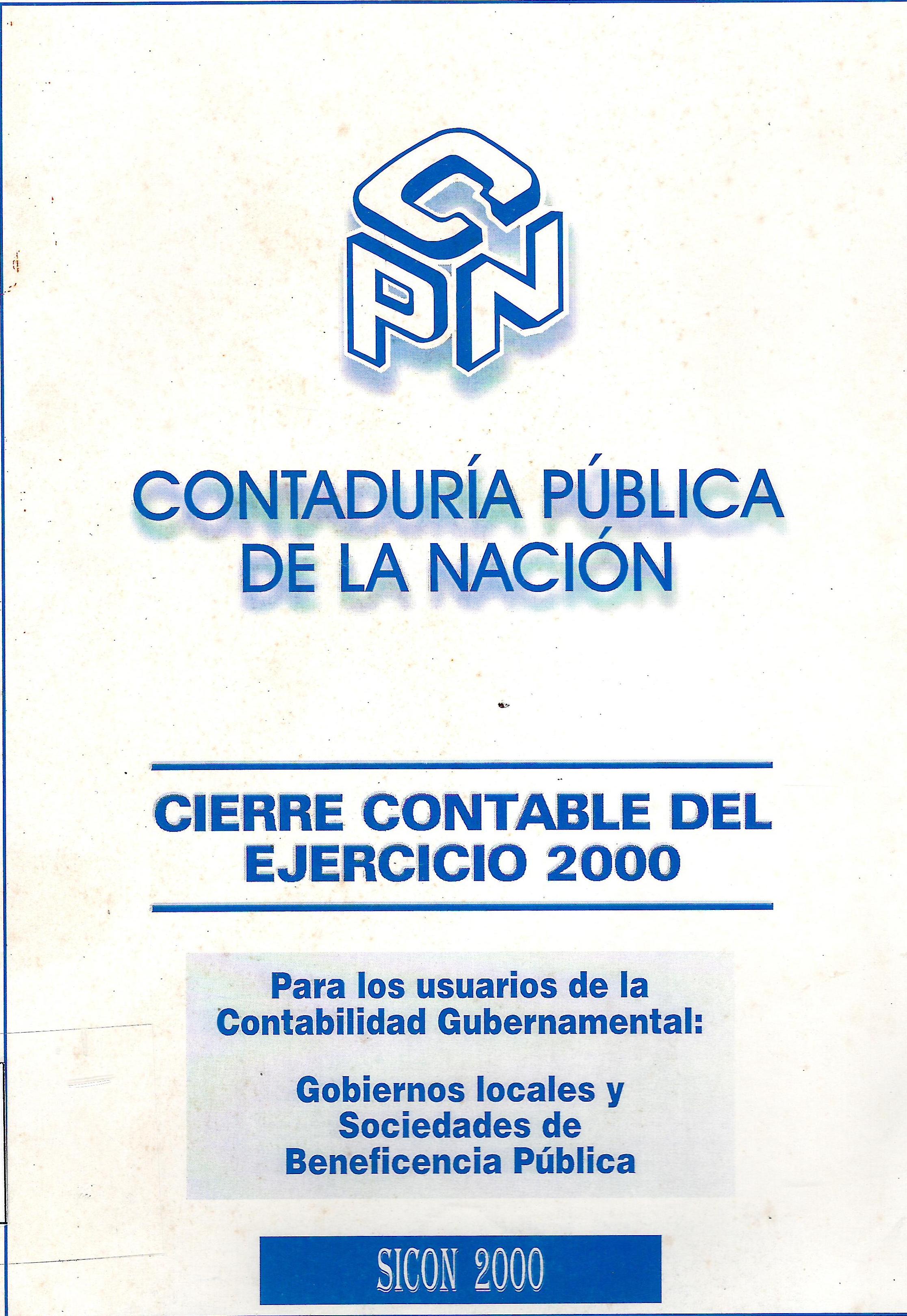 CIERRE CONTABLE DEL EJERCICIO 2000