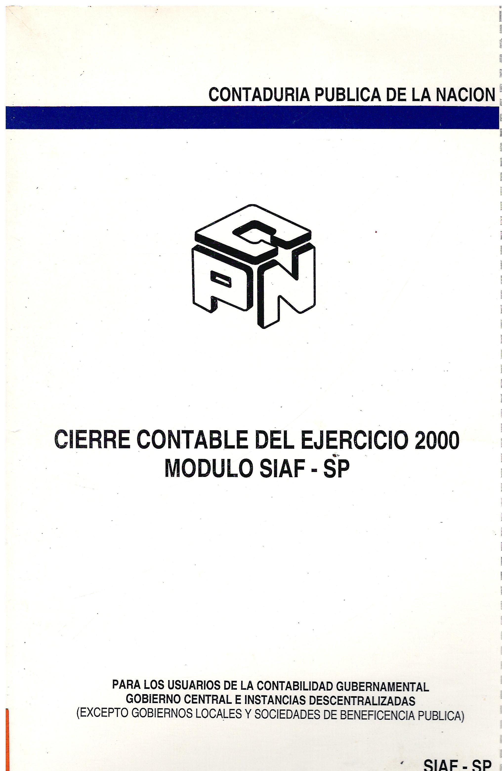 CIERRE CONTABLE DEL EJERCICIO 2000, MODULO SIAF - SP